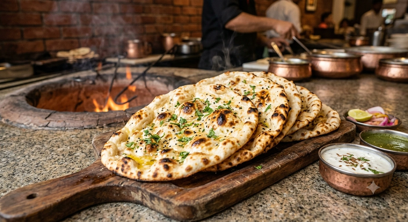 Naan and roti fresh from the tandoor at Raj's Corner